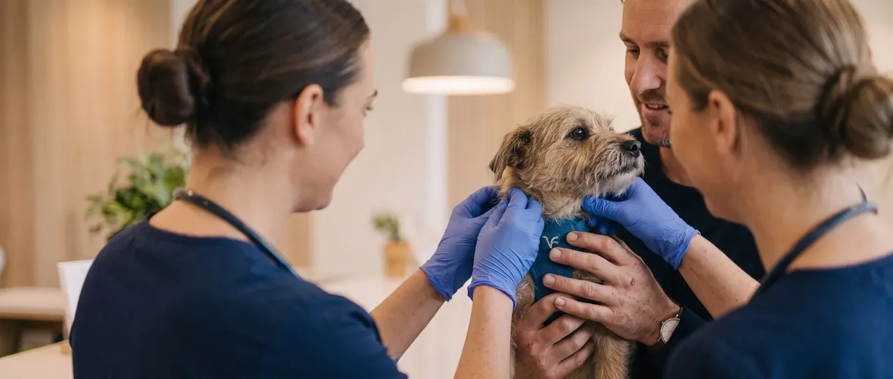 Veterinary team caring for a dog at Killarney Veterinary Clinic